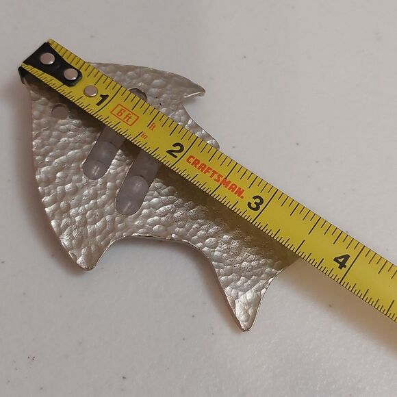 Vintage Artisan Hand Crafted Larged Hammered Fish Beaded Brooch Pin - Picture 5 of 6